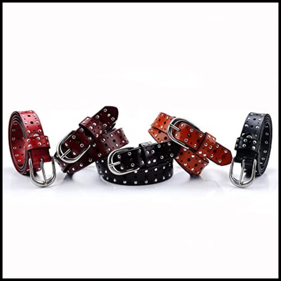 Cow Leather Vintage Waist Belt Infinite-Hole Pin-Buckle Punk Rivet Studded main image 6